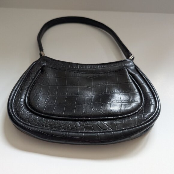Nine West Black Croc Embossed Shoulder Bag | Y2K Vintage Handbag - Picture 2 of 14